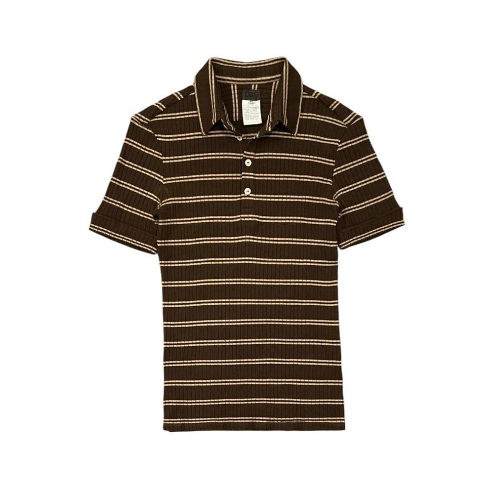 Vintage 90s D&G Dolce & Gabbana brown striped knit polo Size 36
